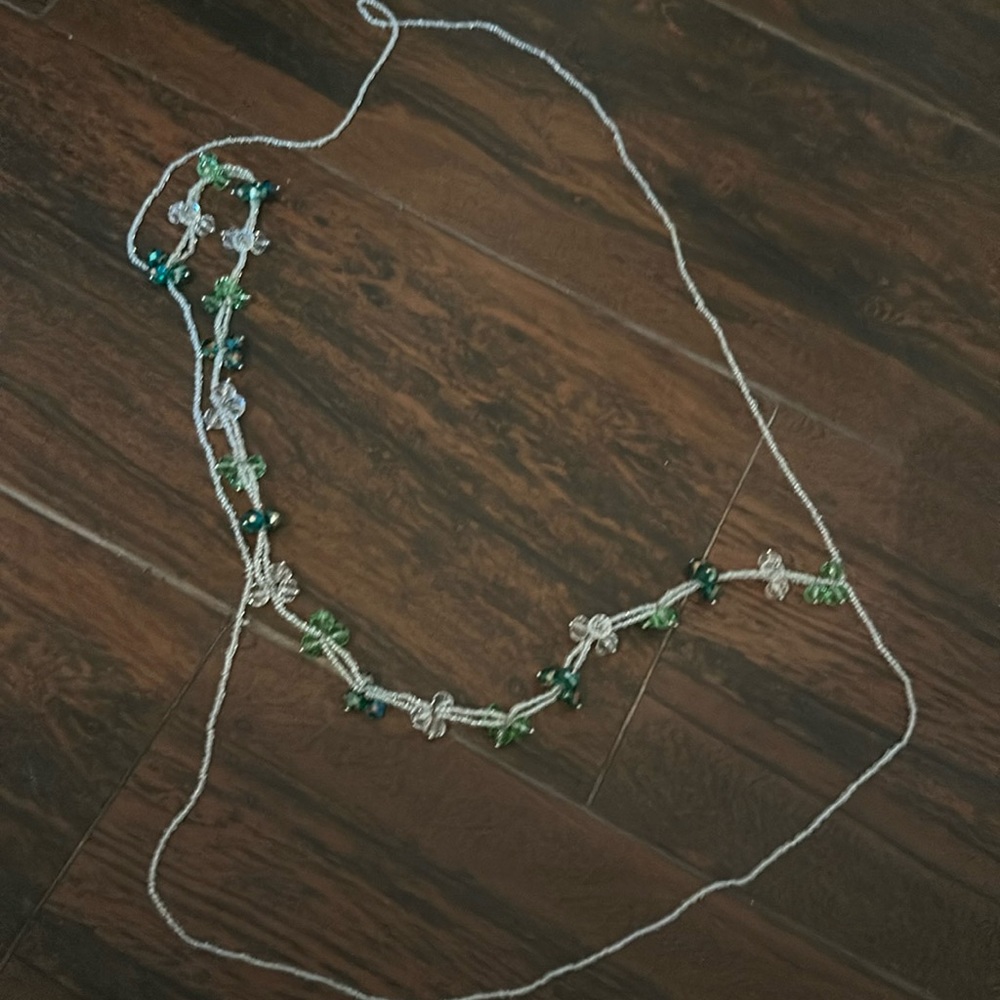White and blue, green necklace